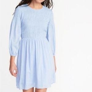 Old Navy Smocked Fit & Flare Blue/White Dress